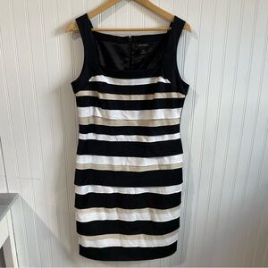 White House Black Market Dress 12 Black White Beige Sleeveless‎ Dress Zipper